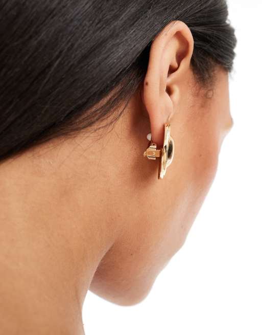 ASOS DESIGN clip on stud earrings with round vintage look design in gold tone