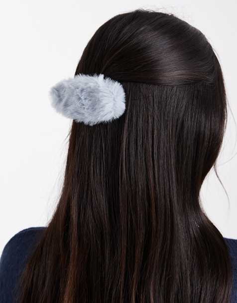ASOS DESIGN - Clip per capelli a barretta blu grande e soffice - view 1