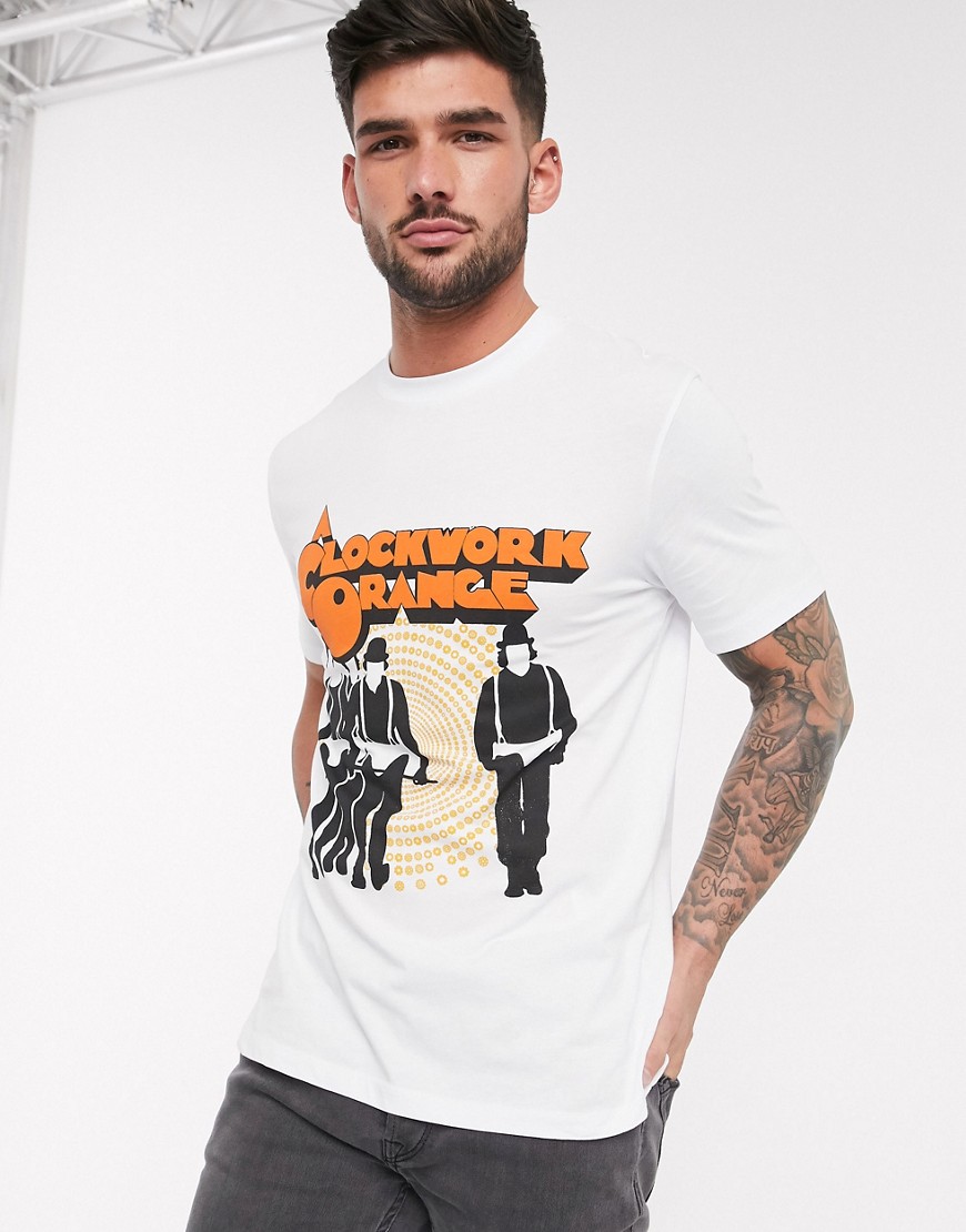 ASOS DESIGN - Clockwork - Oranje T-shirt met groot uurwerkprint op de voorkant-Wit