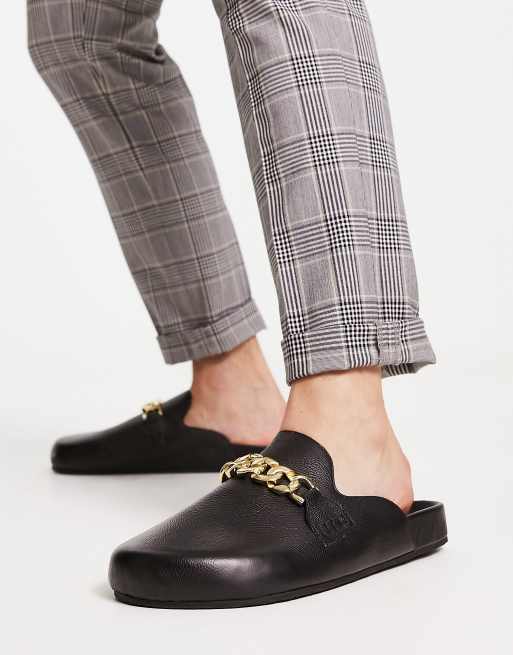 ASOS DESIGN clog mule with large oversized chain detail in black leather ASOS