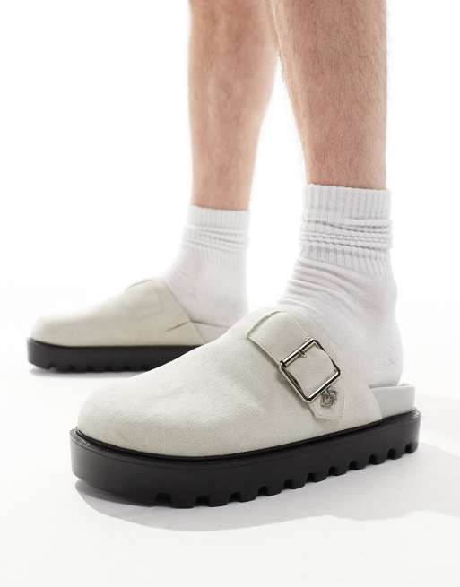 FhyzicsShops DESIGN – Clogs in Grau mit dicker Sohle und silberfarbenem Riemchen