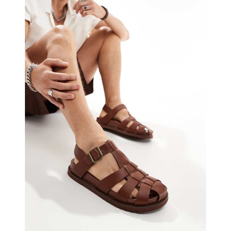 ASOS DESIGN close toe fisherman sandal in brown | ASOS