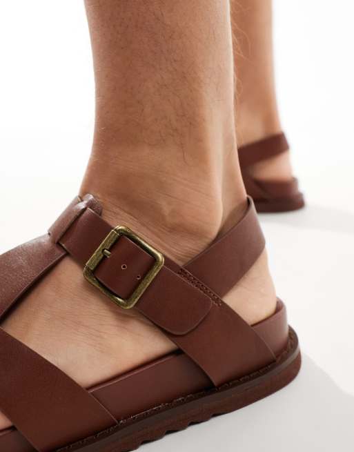 ASOS DESIGN close toe fisherman sandals in brown, 3 of 4
