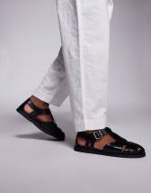 ASOS DESIGN crossover strap sandals in tan leather