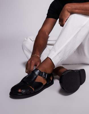 ASOS DESIGN - Sandales en cuir style pêcheur fermées - Noir