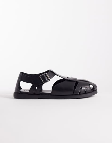 ASOS DESIGN closed fisherman sandals in black leather - view 1