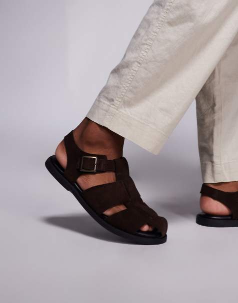 ASOS DESIGN closed fisherman sandals in brown suede - view 1