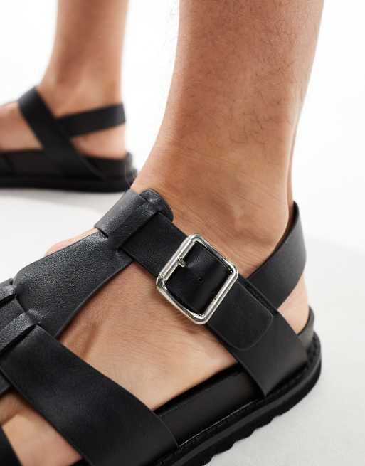 ASOS DESIGN closed toe fisherman sandals in black PU ASOS