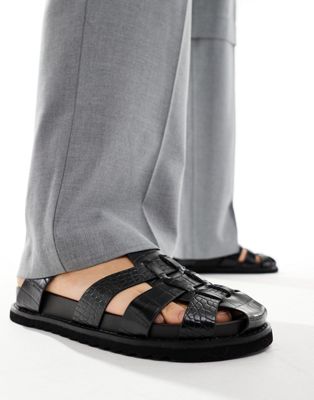 Asos Design Closed Toe Gladiator Sandals In Black Croc Faux Leather