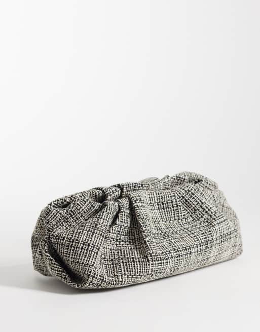 ASOS DESIGN cloud clutch purse in black and white bouclé, 3 of 4