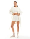 [ASOS DESIGN] ASOS DESIGN cloud fleece cardigan robe in cream-White M Cream