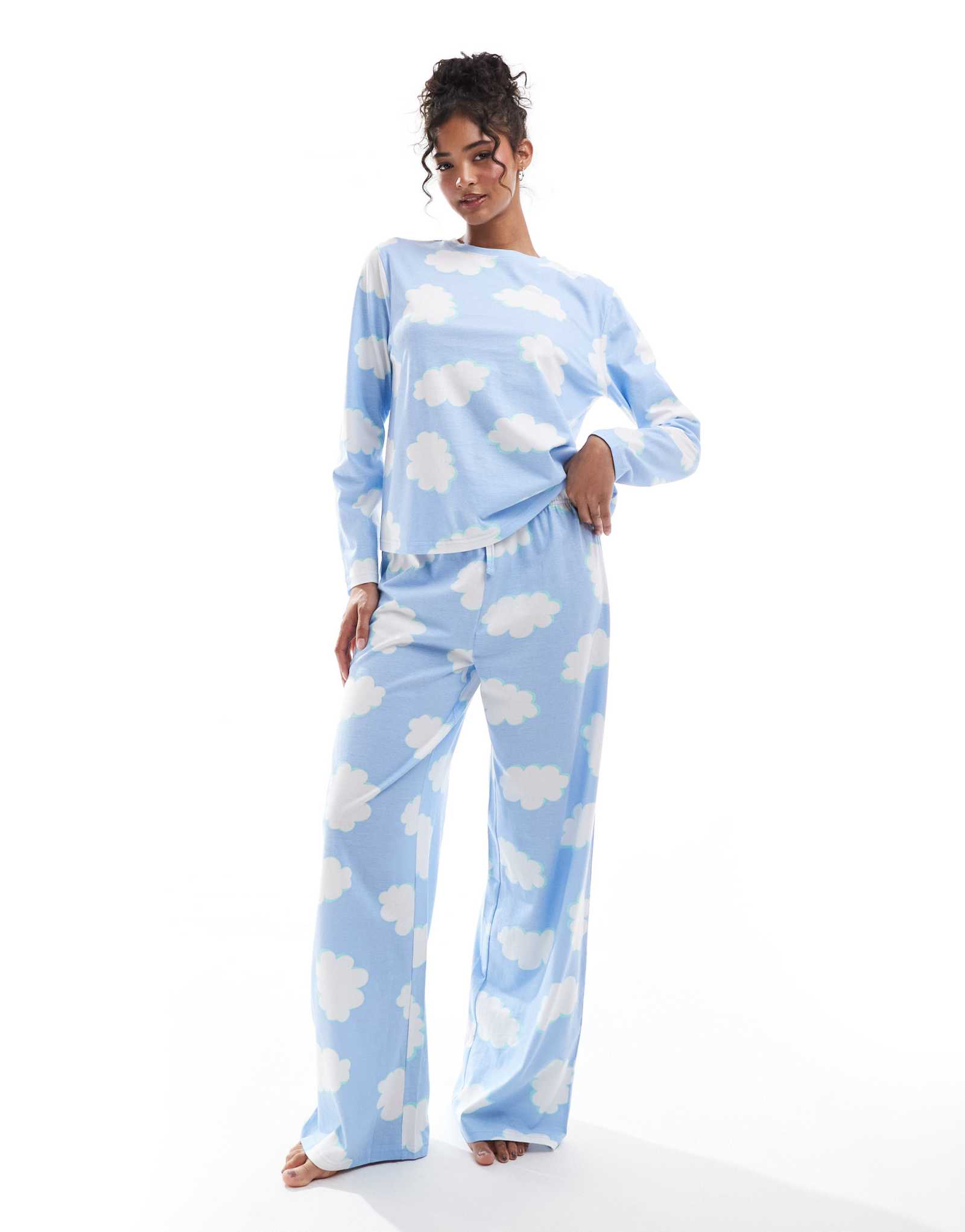 Пижамный комплект ASOS DESIGN cloud с длинными рукавами и брюками синего цвета