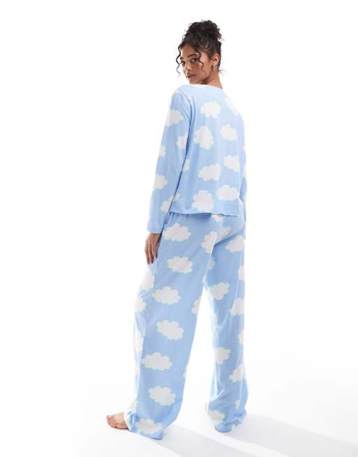 ASOS DESIGN cloud long sleeve top & pants pyjama set in blue, 2 of 4
