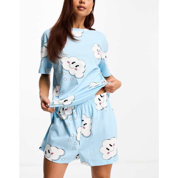 ASOS DESIGN cloud oversized tee & short pajama set in blue