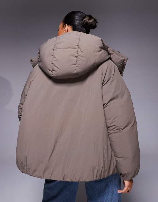 ASOS DESIGN cloud puffer jacket with oversized hood in mocha