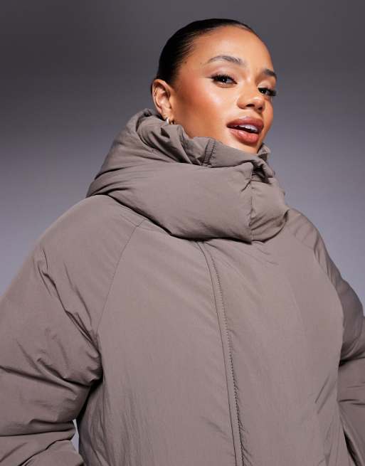 ASOS DESIGN cloud puffer jacket with oversized hood in mocha