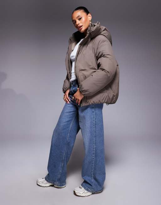 ASOS DESIGN cloud puffer jacket with oversized hood in mocha