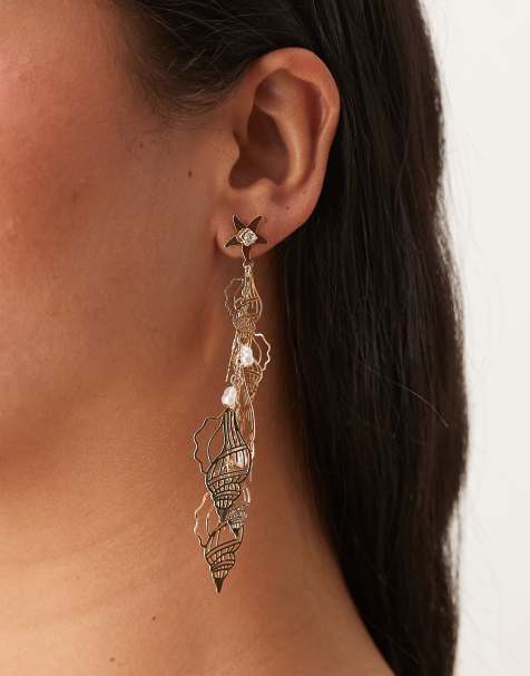 ASOS DESIGN - Clous d'oreilles à pendant coquillage découpé - Doré - view 1