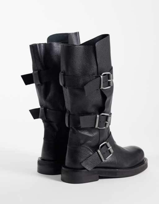 ASOS DESIGN Clover Echtleder-Boho-Stiefel mit Schnalle und lässigem Schaft in Schwarz, 4 von 4