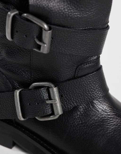 ASOS DESIGN Clover real leather boho buckle slouchy knee boots in black, 3 of 4