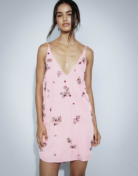 ASOS DESIGN cluster embellished shift mini dress in pink - view 1