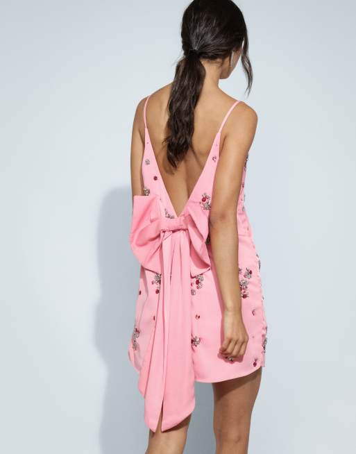 ASOS DESIGN cluster embellished shift mini dress in pink, 4 of 9