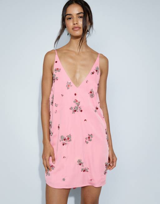 ASOS DESIGN cluster embellished shift mini dress in pink, 5 of 9