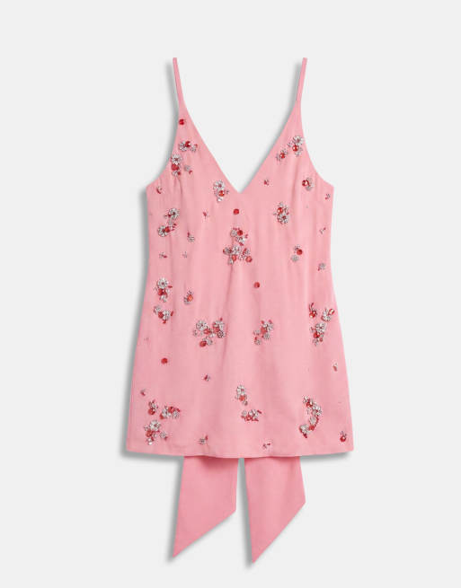 ASOS DESIGN cluster embellished shift mini dress in pink, 6 of 9