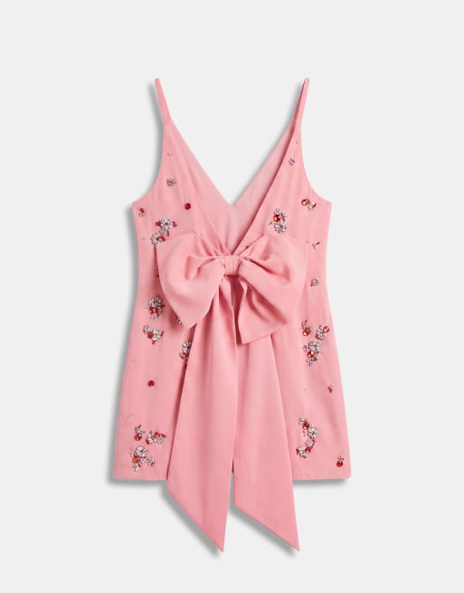 ASOS DESIGN cluster embellished shift mini dress in pink, 7 of 9