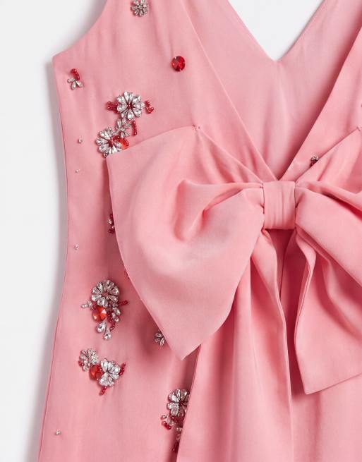 ASOS DESIGN cluster embellished shift mini dress in pink, 9 of 9