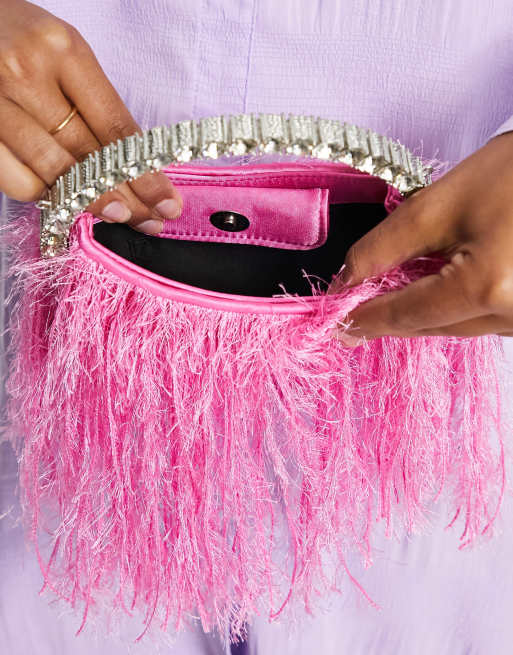 Pink metallic feather bag