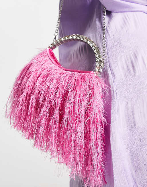 Pink fluffy clutch on sale