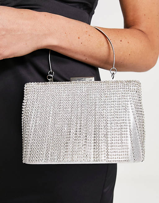 ASOS DESIGN clutch bag with diamante fringe and top handle with