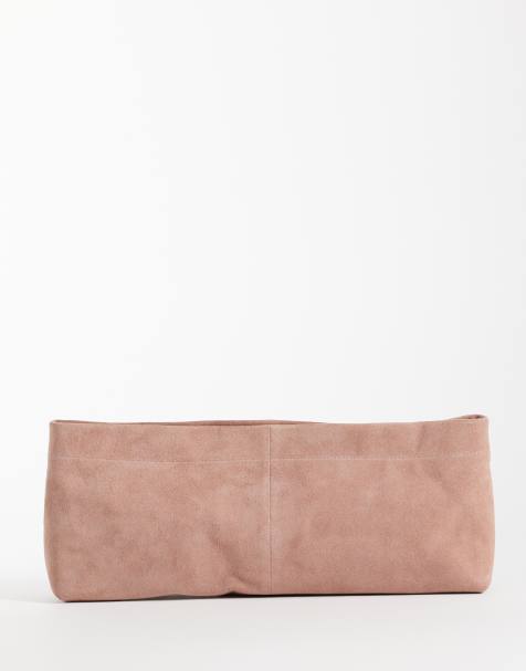 ASOS DESIGN clutch i ruskind med forlænget form i pink - view 1