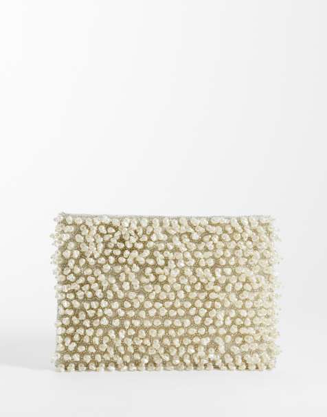 ASOS DESIGN – Clutch in Creme mit Reißverschluss oben und Perlenverzierung - view 1