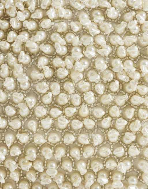 ASOS DESIGN – Clutch in Creme mit Reißverschluss oben und Perlenverzierung, 3 von 4