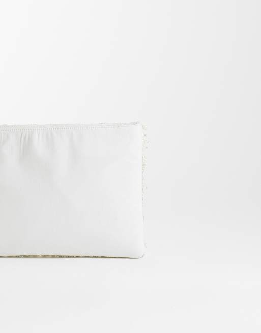 ASOS DESIGN – Clutch in Creme mit Reißverschluss oben und Perlenverzierung, 4 von 4