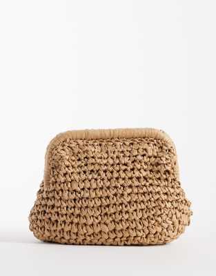 ASOS DESIGN - Clutch in einem Naturton im handgefertigten Stroh-Look mit abnehmbarem Umhängeträger-Neutral