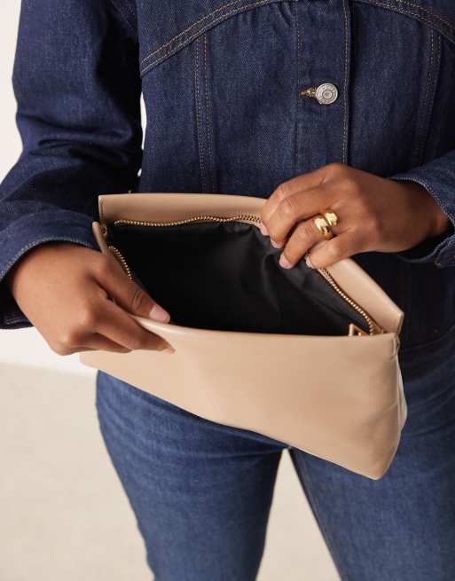 ASOS DESIGN – Clutch in Pilzbraun mit Reißverschluss oben, 3 von 4