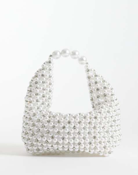 ASOS DESIGN – Clutch in Silber mit Perlenbesatz - view 1