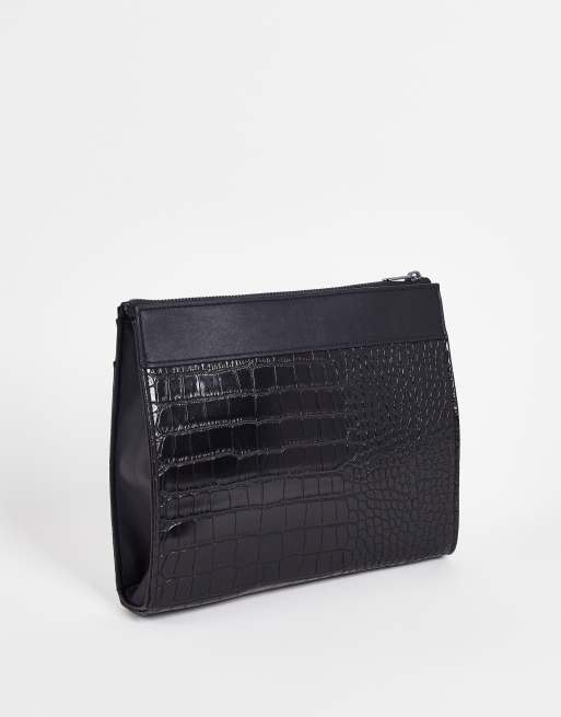 ASOS DESIGN - Clutch med krokodillemønster i sort