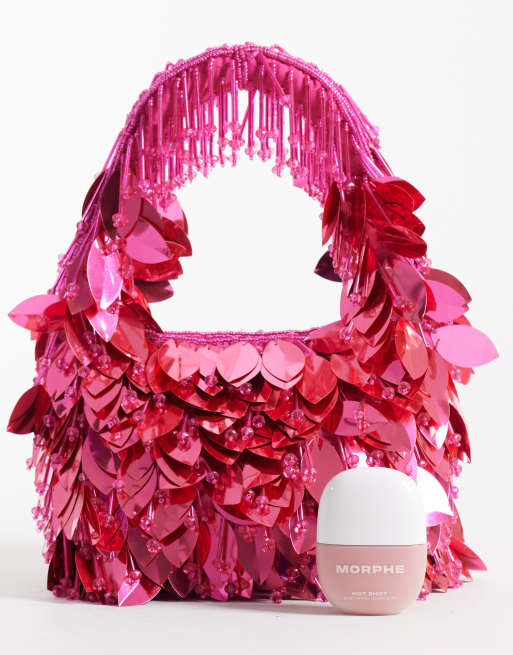 ASOS DESIGN clutch met bladversiering in felroze, 3 van 4
