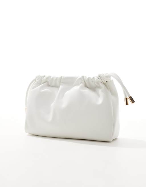 ASOS DESIGN Clutch mit Zugband mit Metallenden in WeiB