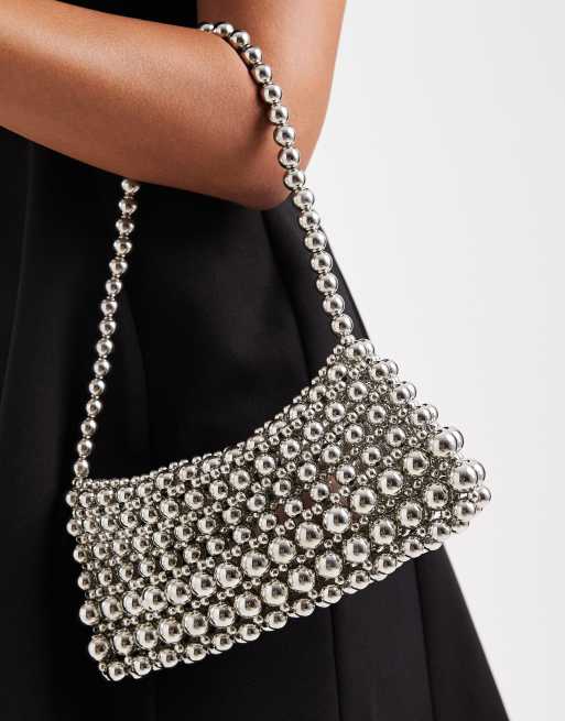 ASOS DESIGN - Clutch tas met metalen kralen in zilver, 2 van 4