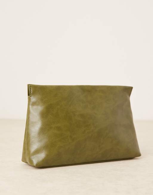 ASOS DESIGN - Clutch tas met rits aan de bovenkant in olijfgroen, 2 van 4