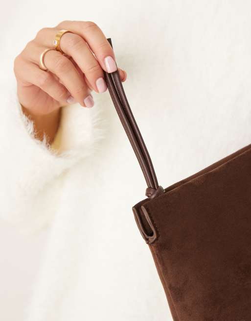 ASOS DESIGN - Clutch tas van imitatiesuède met rits aan de bovenkant in chocoladebruin, 3 van 4