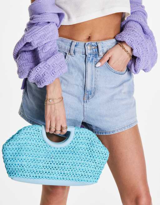 ASOS DESIGN Clutch Tasche in Blau aus Stroh mit Zierausschnitt Griff ASOS