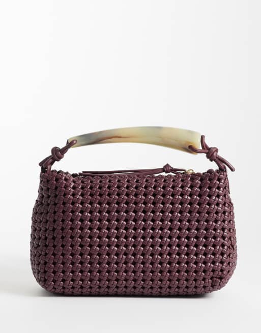 ASOS DESIGN – Clutch-Tasche in Burgunderrot mit Weboptik und Henkel aus Kunstharz, 4 von 4