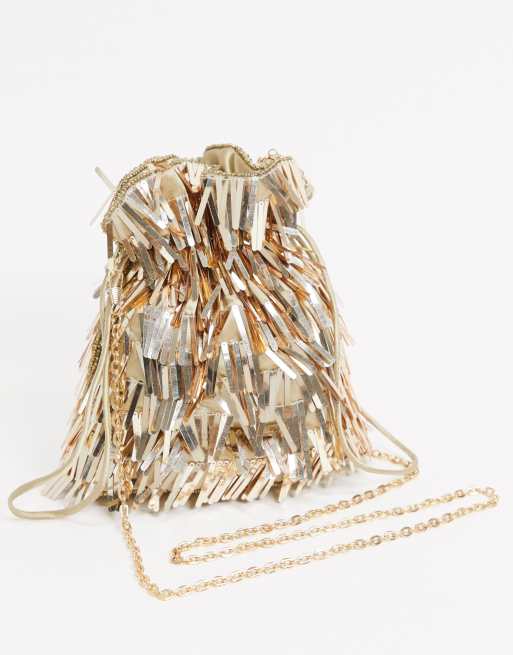 ASOS DESIGN - Clutch-taske i poseform med guldfarvede pailletter