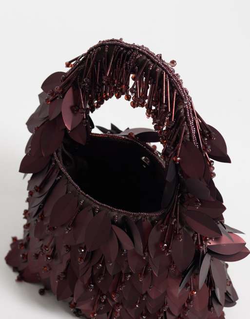 ASOS DESIGN clutch-taske med bladpynt i chokoladebrun, 4 af 4